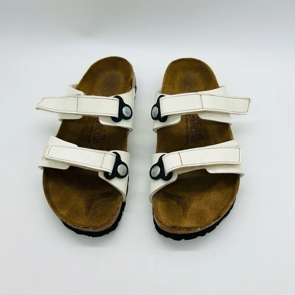 BIRKIES UNISEX WHITE VELCRO SLIP ON SANDALS SIZE W6 M4 - Picture 2 of 14